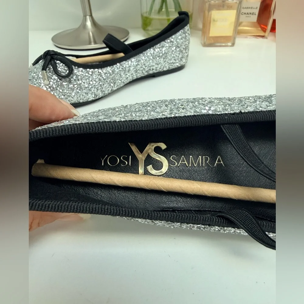 Yosi Samra Silver Glitter Kids Dress Shoes